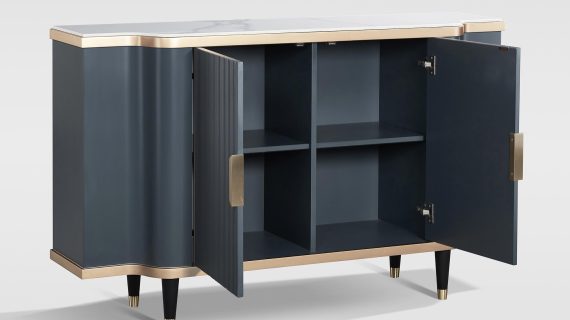 miniaturka Grafitowa Komoda Marmurowy Blat Złote Akcenty – Eleganza