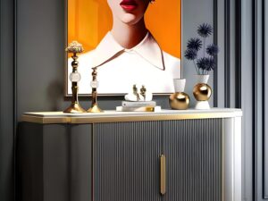 miniaturka Grafitowa Komoda Marmurowy Blat Złote Akcenty – Eleganza