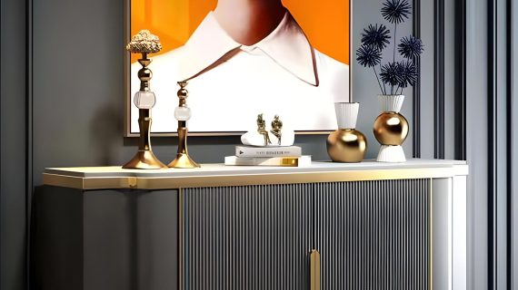 miniaturka Grafitowa Komoda Marmurowy Blat Złote Akcenty – Eleganza