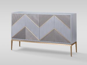 miniaturka Szara Komoda Ryflowane Drewno Złote Akcenty – Eleganza