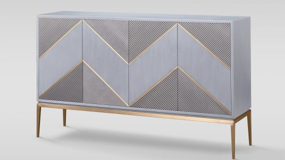 miniaturka Szara Komoda Ryflowane Drewno Złote Akcenty – Eleganza