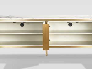 miniaturka RTV Komoda Ecru Marmurowy Blat Złote Nóżki – Eleganza