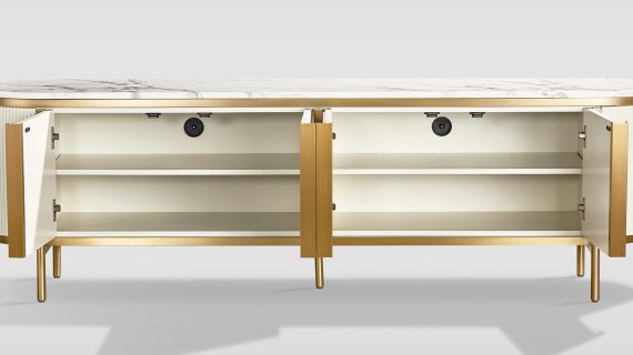 miniaturka RTV Komoda Ecru Marmurowy Blat Złote Nóżki – Eleganza