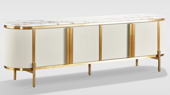 miniaturka RTV Komoda Ecru Marmurowy Blat Złote Nóżki – Eleganza