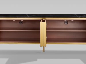 miniaturka RTV Komoda Kasztanowa Marmurowy Blat Złote Nogi – Eleganza