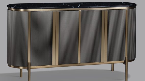 miniaturka Grafitowa Komoda Marmurowy Blat Złote Akcenty – Eleganza