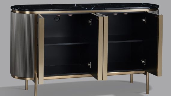 miniaturka Grafitowa Komoda Marmurowy Blat Złote Akcenty – Eleganza