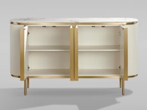 miniaturka Komoda Ecru Biała Marmurowy Blat Złote Nóżki – Eleganza