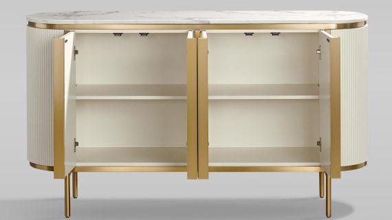 miniaturka Komoda Ecru Biała Marmurowy Blat Złote Nóżki – Eleganza