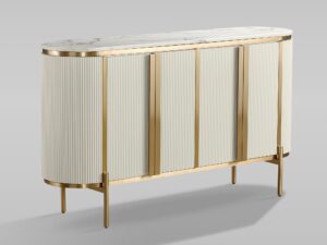 miniaturka Komoda Ecru Biała Marmurowy Blat Złote Nóżki – Eleganza