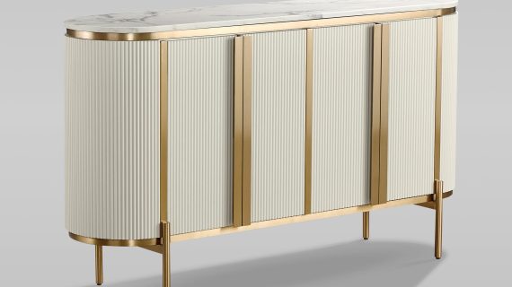miniaturka Komoda Ecru Biała Marmurowy Blat Złote Nóżki – Eleganza