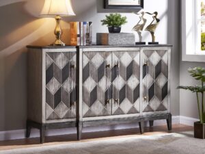 miniaturka Szara Komoda Intarsja Srebrny Wzór 3D – Eleganza