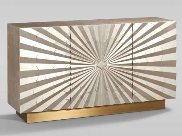Front komody z geometrycznym wzorem w odcieniach beżu, elegancki styl