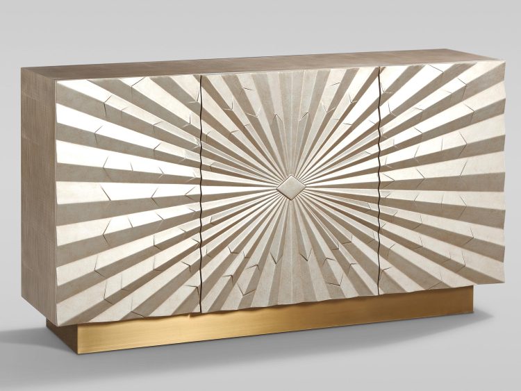 Front komody z geometrycznym wzorem w odcieniach beżu, elegancki styl