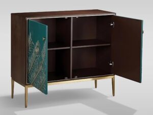 miniaturka Orzechowa Komoda Turkusowy Front Złote Akcenty – Eleganza