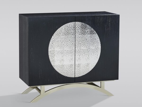 Luksusowa komoda czarna z frontami w srebrny wzór pełni księżyca