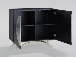 miniaturka Czarna Komoda Chromowane Nogi Wzór Koła – Eleganza