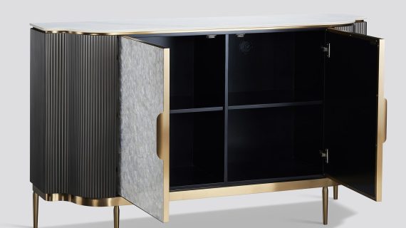 miniaturka Grafitowa Komoda Muszla Morska Marmurowy Blat – Eleganza