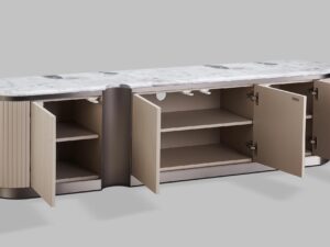 miniaturka RTV Komoda Beżowa Marmurowy Blat Niklowany Wieniec – Eleganza