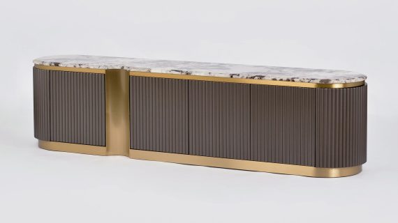 miniaturka Grafitowa Komoda RTV Stylowa Marmurowy Blat – Eleganza