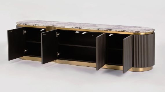 miniaturka Grafitowa Komoda RTV Stylowa Marmurowy Blat – Eleganza