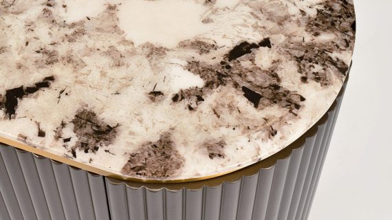 miniaturka Grafitowa Komoda RTV Stylowa Marmurowy Blat – Eleganza