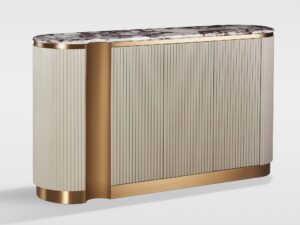 miniaturka Jasnokremowa Komoda Złote Akcenty Marmurowy Blat – Eleganza