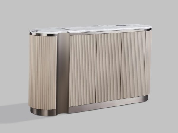 Komoda nowoczesna z jasnym blatem i szafkami otwieranymi na bok