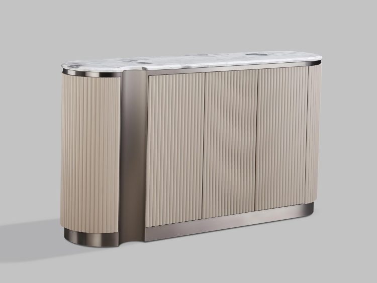 Komoda nowoczesna z jasnym blatem i szafkami otwieranymi na bok