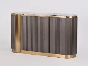 miniaturka Kasztanowa Komoda RTV Marmur Złote Nogi – Eleganza