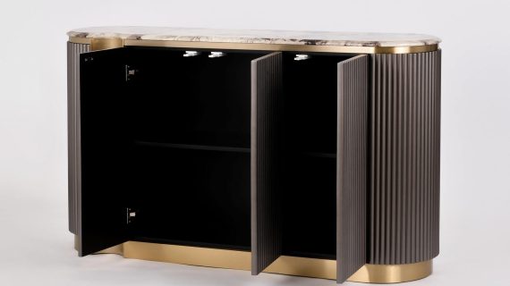 miniaturka Kasztanowa Komoda RTV Marmur Złote Nogi – Eleganza