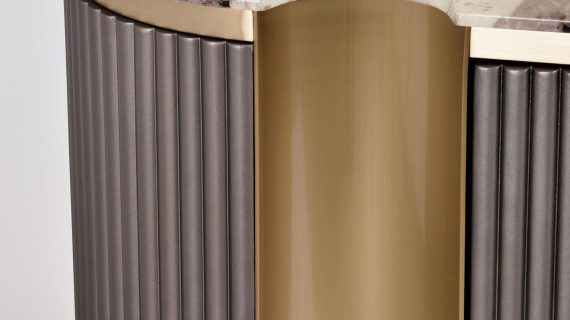 miniaturka Kasztanowa Komoda RTV Marmur Złote Nogi – Eleganza