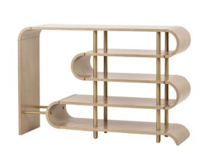 Szara Konsola Złote Nogi Sinusoidalne Półki – Eleganza