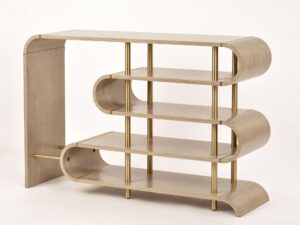 miniaturka Szara Konsola Złote Nogi Sinusoidalne Półki – Eleganza