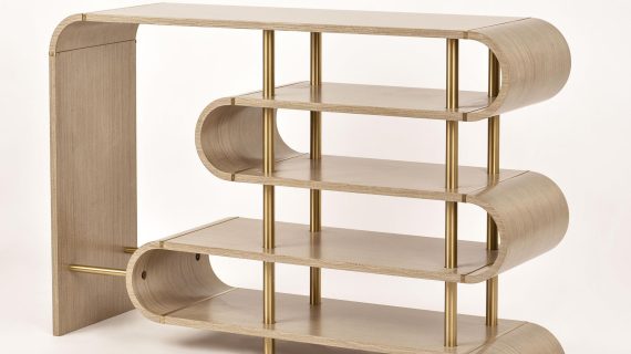 miniaturka Szara Konsola Złote Nogi Sinusoidalne Półki – Eleganza