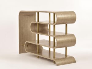 miniaturka Szara Konsola Złote Nogi Sinusoidalne Półki – Eleganza