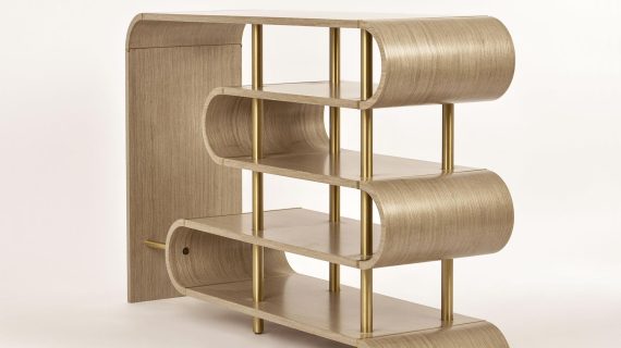 miniaturka Szara Konsola Złote Nogi Sinusoidalne Półki – Eleganza