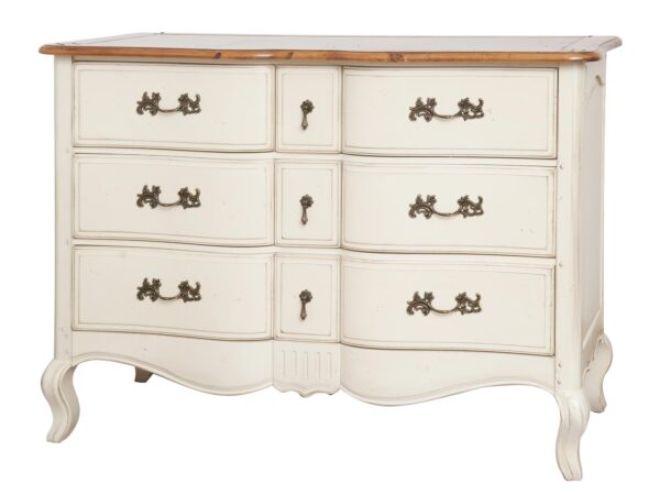 Komoda prowansalska z sześcioma szufladami i rzeźbioną podstawą