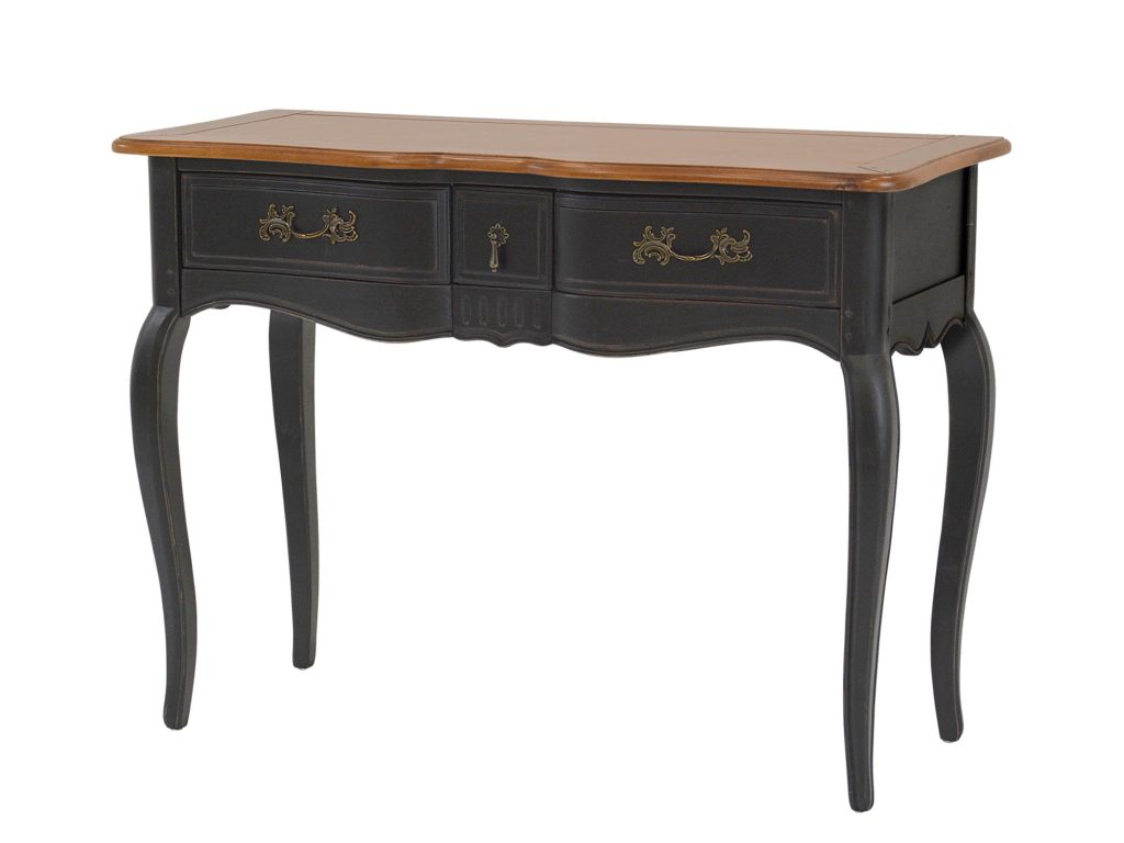 Czarna Konsola Brązowy Blat Aksamitne Szuflady – Sereno