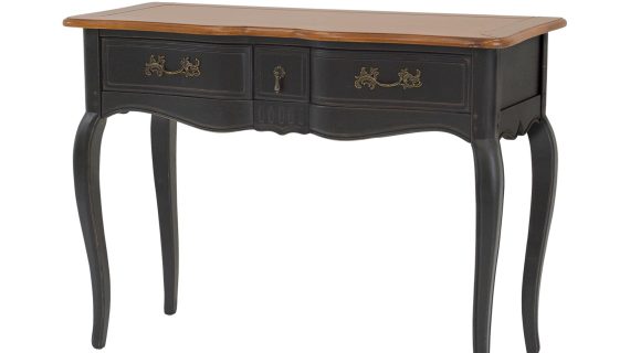 Czarna Konsola Brązowy Blat Aksamitne Szuflady – Sereno