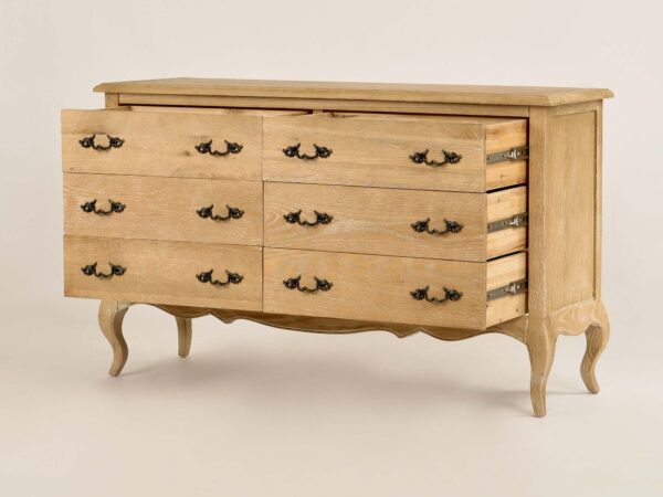 Komoda prowansalska dębowa z otwartymi szufladami