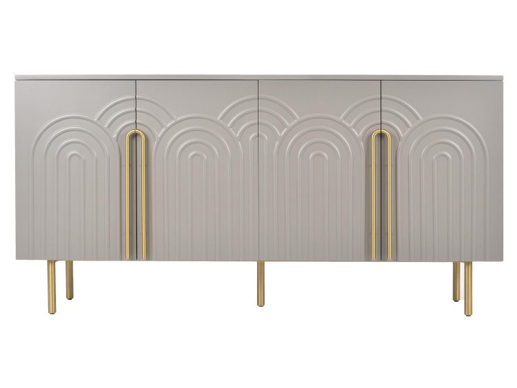 Komoda nowoczesna w kolorze szarym z tłoczonymi frontami i złotym uchwytem