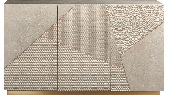 Szampańska Komoda Asymetryczny Wzór 3D Złote Nogi – Eleganza