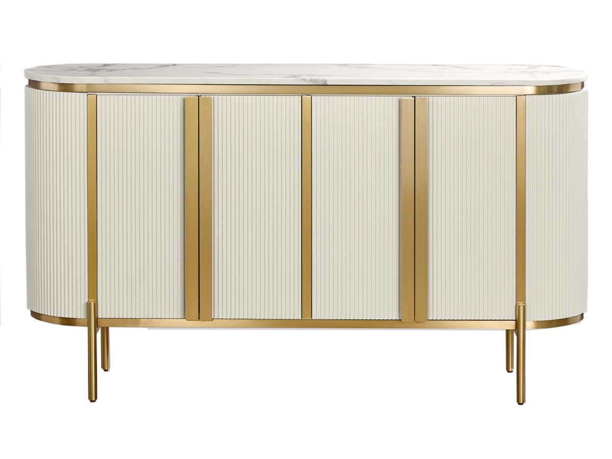 Komoda Ecru Biała Marmurowy Blat Złote Nóżki – Eleganza