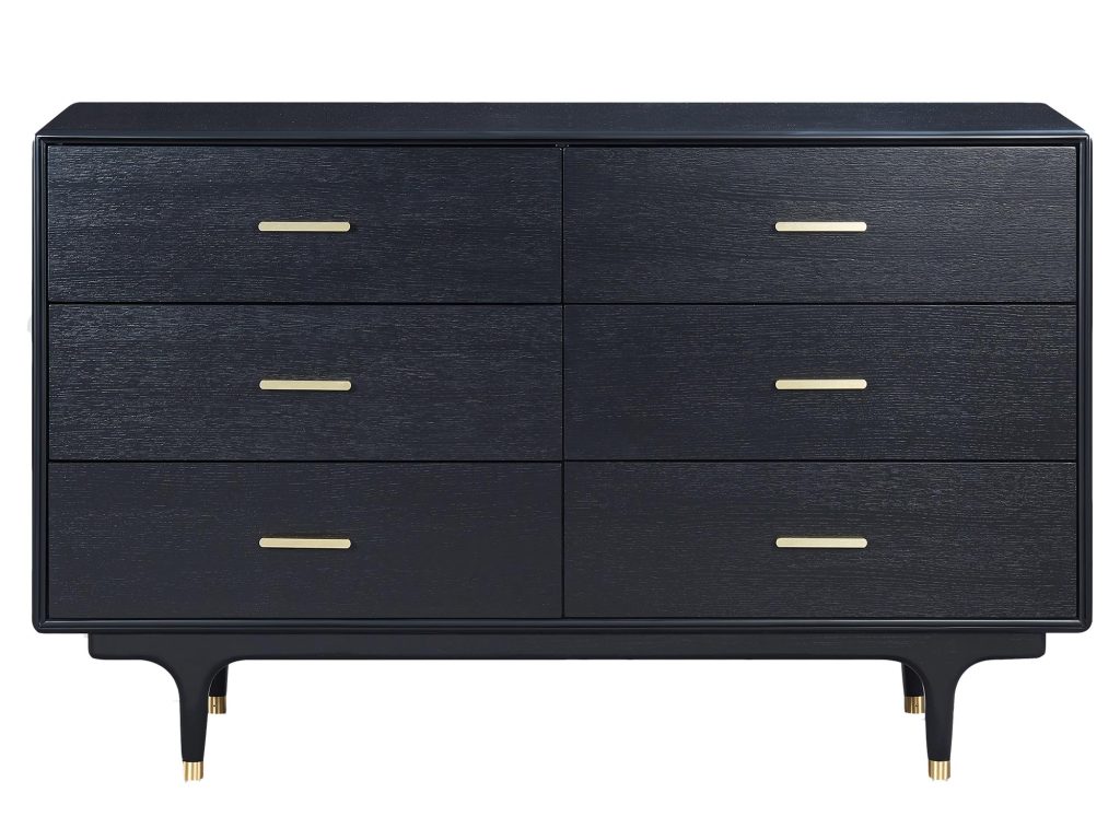 Czarna Komoda Złote Nóżki Widoczna Struktura Drewna – Eleganza
