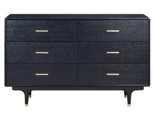 Czarna Komoda Złote Nóżki Widoczna Struktura Drewna – Eleganza