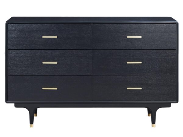 Nowoczesna czarna komoda na złotych nóżkach