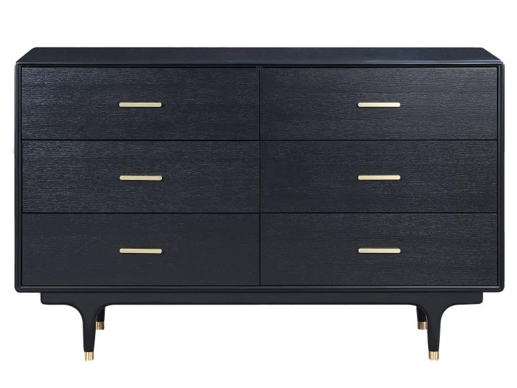 Nowoczesna czarna komoda na złotych nóżkach