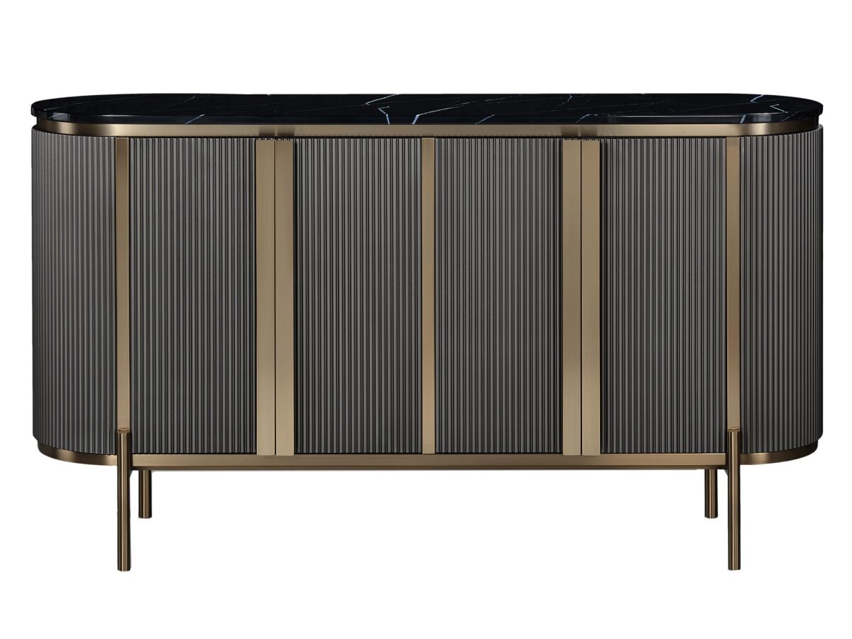 Grafitowa Komoda Marmurowy Blat Złote Akcenty – Eleganza