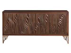 Komoda Orzech Włoski Rzeźbiony Front Złote Akcenty – Eleganza